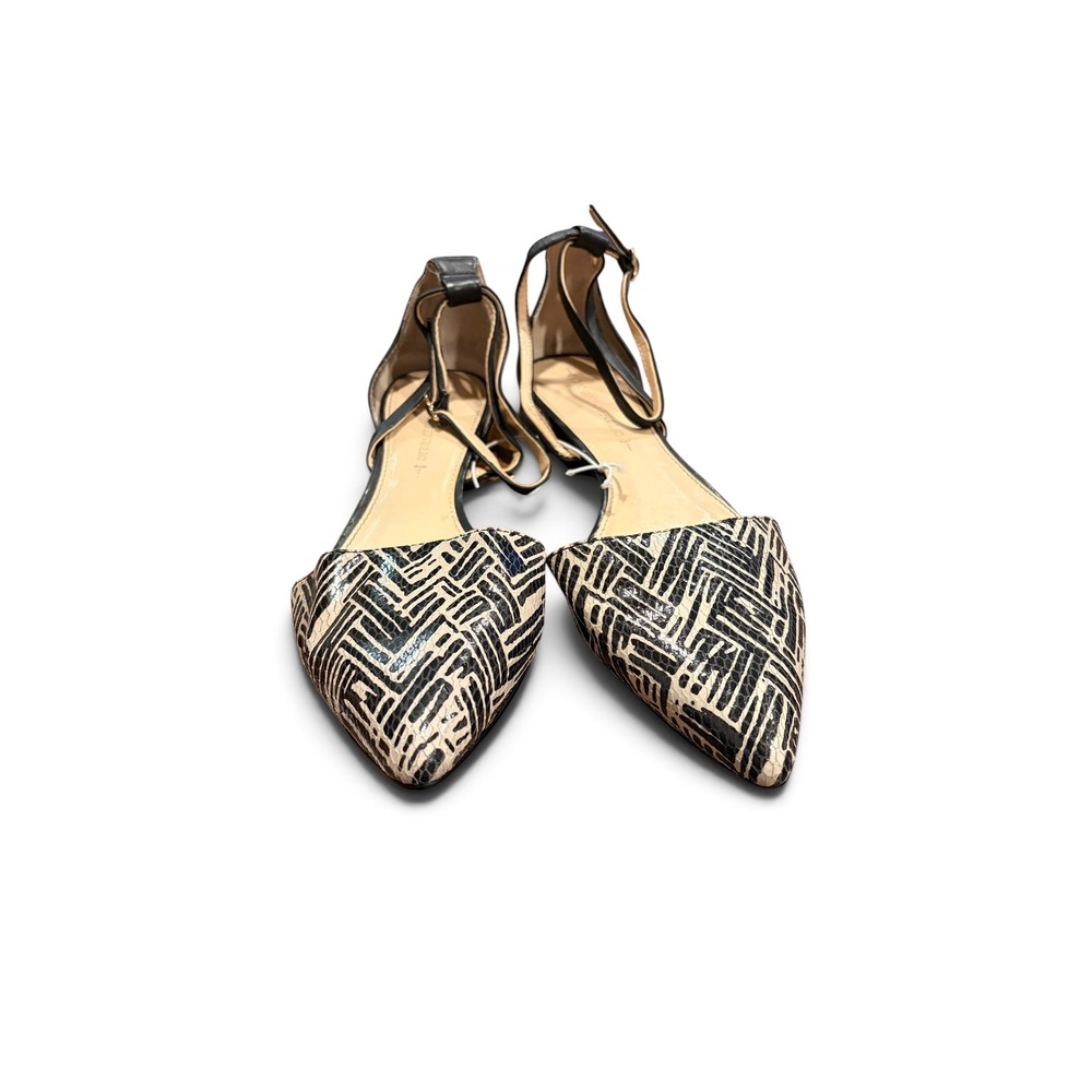 Banana Republic D'Orsay Flats Size 7 Ankle Strap Black White Snakeskin Leather - Picture 2 of 7